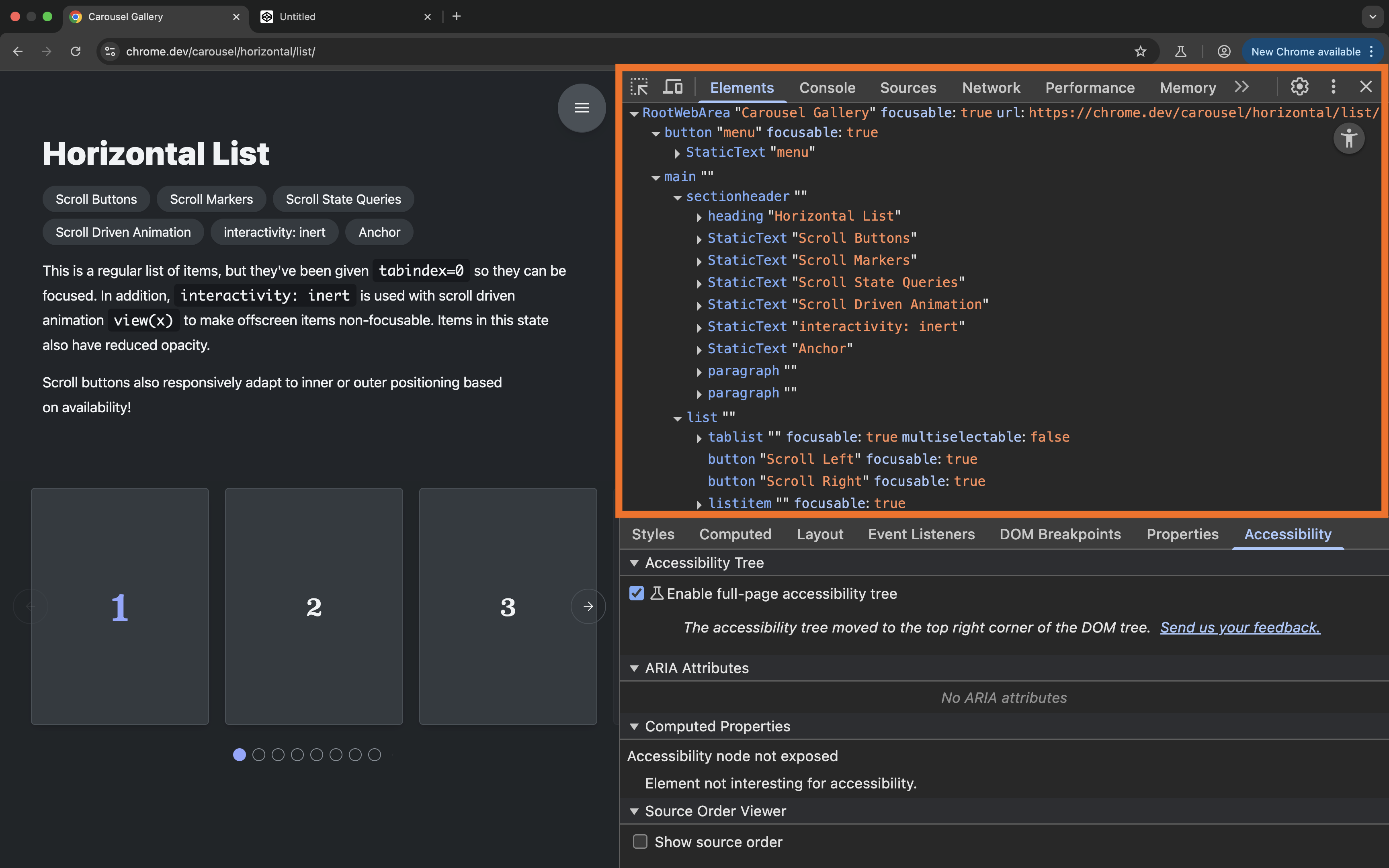 Screenshot of the Chrome DevTools showing the full-view accessibility tree in the Elements panel.